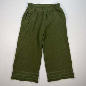 Passports Olive Green Cotton Gauze Wide Leg Pants with Lace Trim Size L